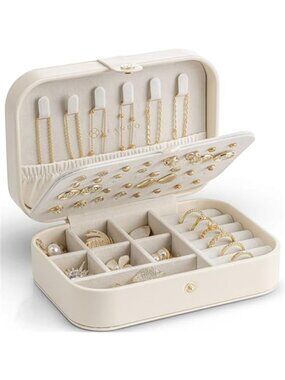 Small Travel Jewelry Box Organizer PU Leather Ring Necklace Earring Holder